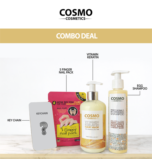 Cosmo Hair Care Combo Deal (Shampoo + Keratin Mask + Nail Pack + Free Keychain)