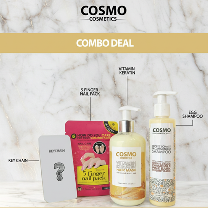 Cosmo Hair Care Combo Deal (Shampoo + Keratin Mask + Nail Pack + Free Keychain)